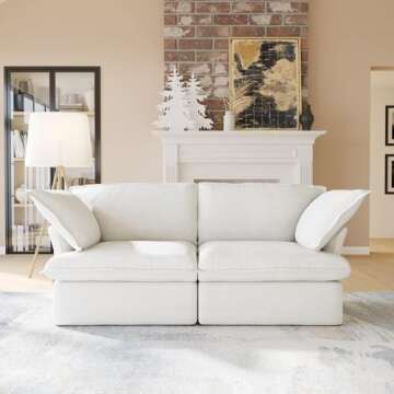 JACH 82.66" Cloud Couch for Living Room, Modular Sectional Sofa, Comfy Convertible Sectional Couches, Cushion Covers Removable, Down Filled Sofas for Living Room, Home, Apartment (Love Seat, White)