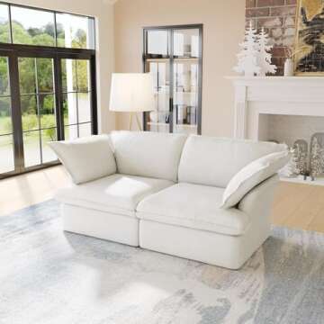 JACH 82.66" Cloud Couch for Living Room, Modular Sectional Sofa, Comfy Convertible Sectional Couches, Cushion Covers Removable, Down Filled Sofas for Living Room, Home, Apartment (Love Seat, White)