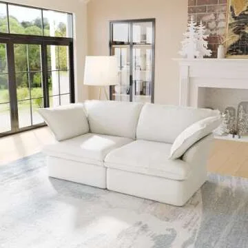 JACH 82.66" Cloud Couch for Living Room, Modular Sectional Sofa, Comfy Convertible Sectional Couches, Cushion Covers Removable, Down Filled Sofas for Living Room, Home, Apartment (Love Seat, White)