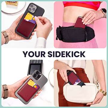 Premium Leather Phone Card Holder - Stick On Wallet for iPhone and Android Smartphones - Minimalist Style with Non-Slip Lining Secures Up to 3 Cards Kangaroo