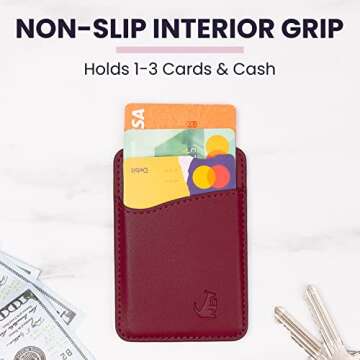 Premium Leather Phone Card Holder - Stick On Wallet for iPhone and Android Smartphones - Minimalist Style with Non-Slip Lining Secures Up to 3 Cards Kangaroo