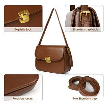 MSGHER Women's Shoulder Bag Messenger Handbag Preppy Style Female Crossbody Bag Retro Purse Designer Briefcase (Brown)