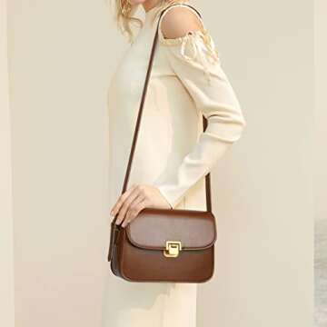 MSGHER Women's Shoulder Bag Messenger Handbag Preppy Style Female Crossbody Bag Retro Purse Designer Briefcase (Brown)