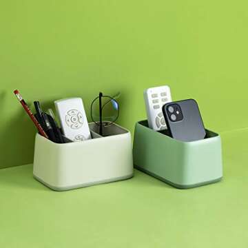 2021 Lastest Design Remote Control Holder for Table with 3 Compartments, Anti-slip Desktop Caddy Storage Organizer for TV Remote Controllers, Office Supplies, Makeup Brush, Media Accessories, White