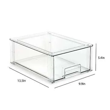 Isaac Jacobs Large Stackable Organizer Drawer (13.5” x 9.9” x 5.4”), Clear Plastic Storage Box, Pull-Out Bin, Home, Office, Closet & Shoe Organization, BPA-Free, Food/Fridge/Freezer Safe (Large)
