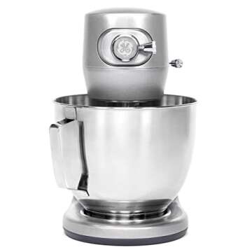 GE Tilt-Head Electric Stand Mixer | 7-Speed, 350-Watt Motor | Includes 5.3-Quart Bowl, Flat Beater, Dough Hook, Wire Whisk & Pouring Shield | Countertop Kitchen Essentials | Granite Gray