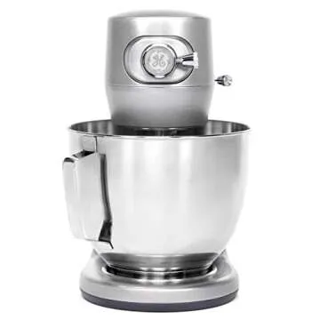 GE Tilt-Head Electric Stand Mixer | 7-Speed, 350-Watt Motor | Includes 5.3-Quart Bowl, Flat Beater, Dough Hook, Wire Whisk & Pouring Shield | Countertop Kitchen Essentials | Granite Gray