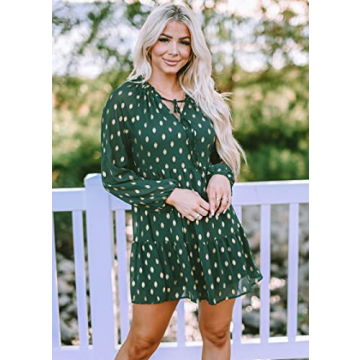 KIRUNDO Women's Polka Dot Babydoll Dress Dark Green