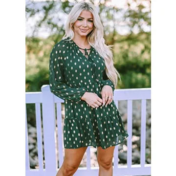 KIRUNDO Women's Polka Dot Babydoll Dress Dark Green