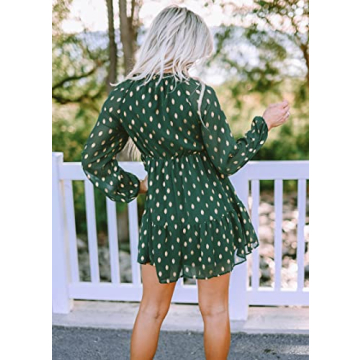 KIRUNDO Women's Polka Dot Babydoll Dress Dark Green