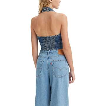 Levi's Women's Daisy Denim Halter Top, (New) Indigo Stonewash, X-Small