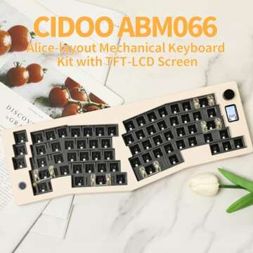 EPOMAKER CIDOO ABM066 Alice-Layout VIA-programmable Barebones Kit with TFT-LCD Screen and Rotary Knob, Hot Swappable, Triple Modes(BT/2.4Ghz/Type-C), NKRO, RGB Backlight, for Win/Mac (Cream White)