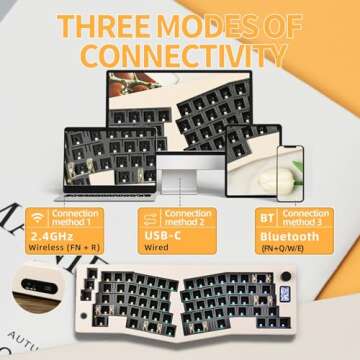 EPOMAKER CIDOO ABM066 Alice-Layout VIA-programmable Barebones Kit with TFT-LCD Screen and Rotary Knob, Hot Swappable, Triple Modes(BT/2.4Ghz/Type-C), NKRO, RGB Backlight, for Win/Mac (Cream White)