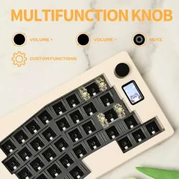 EPOMAKER CIDOO ABM066 Alice-Layout VIA-programmable Barebones Kit with TFT-LCD Screen and Rotary Knob, Hot Swappable, Triple Modes(BT/2.4Ghz/Type-C), NKRO, RGB Backlight, for Win/Mac (Cream White)