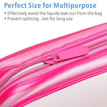 PACKISM Clear Makeup Bags - 2 Pack Quart Size Travel Bag TSA Approved Clear Travel Bags for Toiletries, Clear Cosmetic Bags Carry on Clear Toilety Bag TSA Approved Toiletry Bags, Matte Rose Red