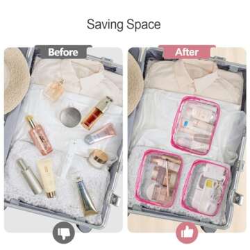 PACKISM Clear Makeup Bags - 2 Pack Quart Size Travel Bag TSA Approved Clear Travel Bags for Toiletries, Clear Cosmetic Bags Carry on Clear Toilety Bag TSA Approved Toiletry Bags, Matte Rose Red