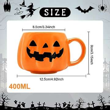 12 oz Halloween Pumpkin Mug Decorations, Happy Halloween Pattern Mug Ceramic Cute Pumpkin Coffee Cup...