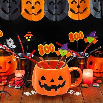 12 oz Halloween Pumpkin Mug Decorations, Happy Halloween Pattern Mug Ceramic Cute Pumpkin Coffee Cup Halloween Birthday Tabletop Drinkware Gifts for Adults Kids Women