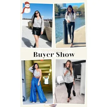 ECOWISH Womens V Neck Leopard Casual Print Tunic Long Sleeve Button Down Shirt Tops 235White S…