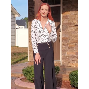 ECOWISH Womens V Neck Leopard Casual Print Tunic Long Sleeve Button Down Shirt Tops 235White S…