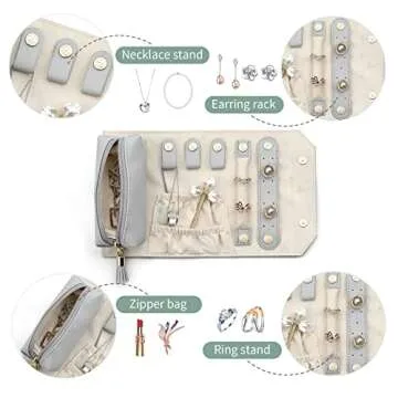 Vlando Set Makeup Bag and Jewelry Bag Grey，Faux Leather Travel Bag