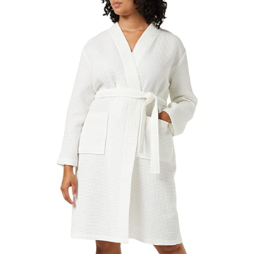 Iris & Lilly Women's Short Cotton Waffle Robe - Comfortable & Lightweight