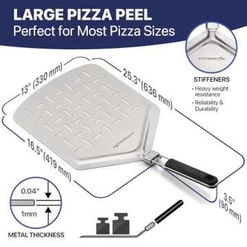 KitchenStar Perforated Pizza Peel 13 inch, Folding Handle - Stainless Steel Spatula Paddle for Effortless Pizza Transfer & Easy Storrage - Dishwasher Safe Pizza Oven Accessories