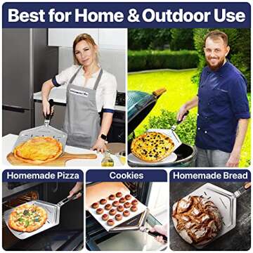 KitchenStar Perforated Pizza Peel 13 inch, Folding Handle - Stainless Steel Spatula Paddle for Effortless Pizza Transfer & Easy Storrage - Dishwasher Safe Pizza Oven Accessories