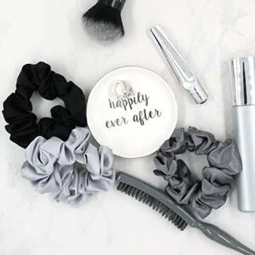 Mulberry Park Silks 100% Pure Silk Hair Scrunchies, 3 Pack - Prevents Frizz, Hair Breakage, Gentle On All Hair Types, Hair Accessories - Large (Black/Silver/Gunmetal)