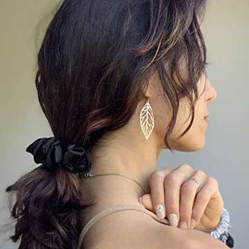 Mulberry Park Silks 100% Pure Silk Hair Scrunchies, 3 Pack - Prevents Frizz, Hair Breakage, Gentle On All Hair Types, Hair Accessories - Large (Black/Silver/Gunmetal)