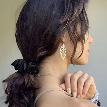 Mulberry Park Silks 100% Pure Silk Hair Scrunchies, 3 Pack - Prevents Frizz, Hair Breakage, Gentle On All Hair Types, Hair Accessories - Large (Black/Silver/Gunmetal)