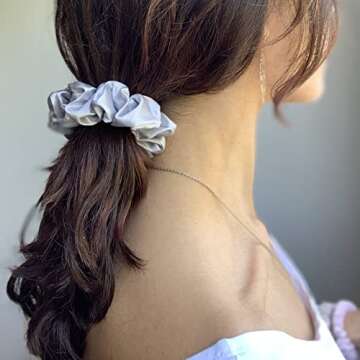 Mulberry Park Silks 100% Pure Silk Hair Scrunchies, 3 Pack - Prevents Frizz, Hair Breakage, Gentle On All Hair Types, Hair Accessories - Large (Black/Silver/Gunmetal)