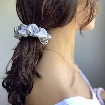 Mulberry Park Silks 100% Pure Silk Hair Scrunchies, 3 Pack - Prevents Frizz, Hair Breakage, Gentle On All Hair Types, Hair Accessories - Large (Black/Silver/Gunmetal)