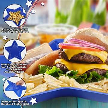 60 Pcs Patriotic Star Shaped Plates 4th of July Dessert Plate Red White Blue Reusable Plastic Snack Tray Platter for Cookies Chips Independence Day Memorial Day Veterans Day Party Supplies, 11 Inch