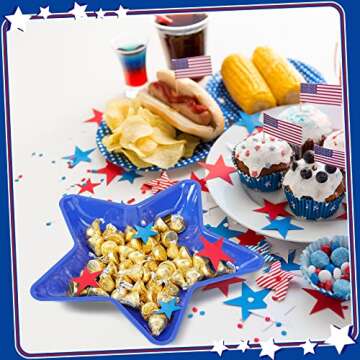 60 Pcs Patriotic Star Shaped Plates 4th of July Dessert Plate Red White Blue Reusable Plastic Snack Tray Platter for Cookies Chips Independence Day Memorial Day Veterans Day Party Supplies, 11 Inch