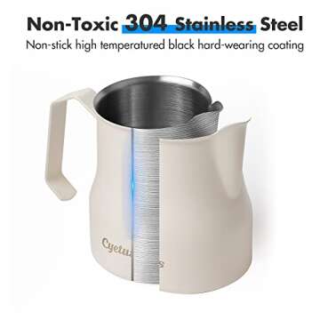 CYETUS Espresso Steaming Pitchers 11.8oz/350ml, Latte Art Pitcher Dripless Spout, Milk Frothing Jug Cup Stainless Steel For Barista, Coffee Machine Bar Supplies, Matte White