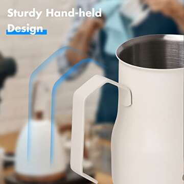 CYETUS Espresso Steaming Pitchers 11.8oz/350ml, Latte Art Pitcher Dripless Spout, Milk Frothing Jug Cup Stainless Steel For Barista, Coffee Machine Bar Supplies, Matte White