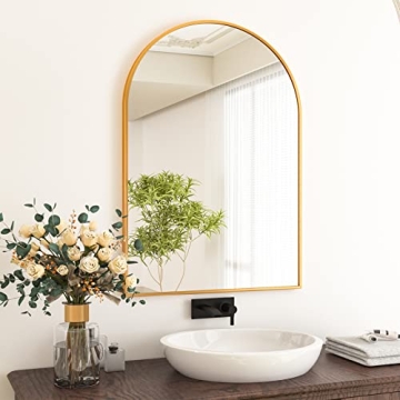 HARRITPURE 24"x36" Arched Bathroom Mirror - Wall Mounted Mirror - Gold Arch Mirror - Aluminum Alloy ...