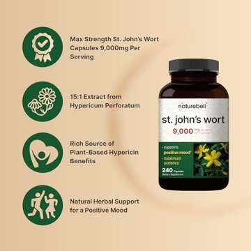 NatureBell St Johns Wort 9,000mg Per Serving, 240 Capsules | 15:1 Herbal Extract, North American Harvest, Rich in Hypericin – Positive Mood Support Supplement – St. John’s Wort – Non-GMO