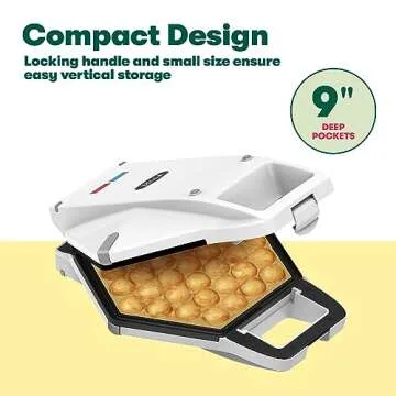 BELLA 17175 Bubble Maker w, Rapid Quickly Make Fluffy 9” Authentic Hong Kong Breakfast or Dessert, Healthy-Eco Non Stick Coating, Easy to Clean Waffle Iron, 120 Volts, Cone Rack Included, White