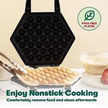 BELLA 17175 Bubble Maker w, Rapid Quickly Make Fluffy 9” Authentic Hong Kong Breakfast or Dessert, Healthy-Eco Non Stick Coating, Easy to Clean Waffle Iron, 120 Volts, Cone Rack Included, White