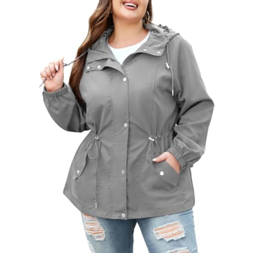 Bloggerlove Women’s Stylish Waterproof Rain Jacket Plus Size with Hood