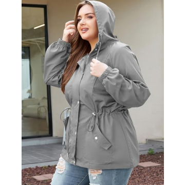 Stylish Plus Size Women’s Rain Jacket Waterproof Hooded