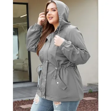 Stylish Plus Size Women’s Rain Jacket Waterproof Hooded