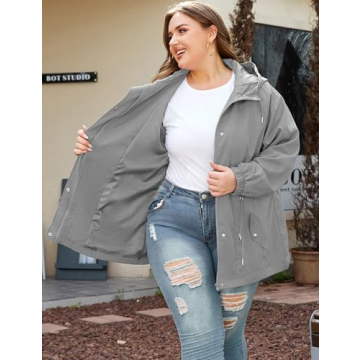 Stylish Plus Size Women’s Rain Jacket Waterproof Hooded