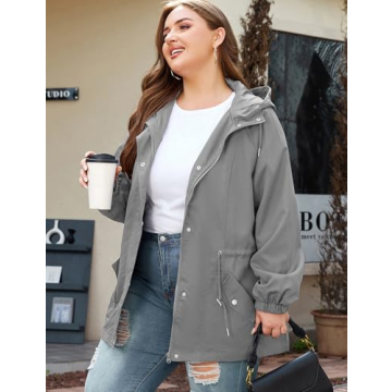 Stylish Plus Size Women’s Rain Jacket Waterproof Hooded