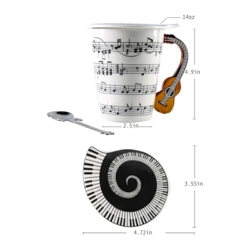 Guitar Coffee Mug with Lid & Spoon - Unique Gift