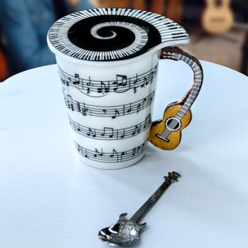 Guitar Coffee Mug with Lid & Spoon - Unique Gift
