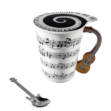 Guitar Coffee Mug with Lid & Spoon - Unique Gift