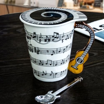 Guitar Coffee Mug with Lid & Spoon - Unique Gift